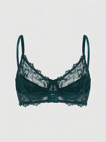 ROMWE Goth Women's Solid Color Lace Patchwork Sheer Underwire Camisole Top - Army Green - View 2