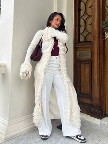 NegzBox Autumn/Winter Fashion Long Sleeve Cardigan With Tassel Belt - Apricot - View 4