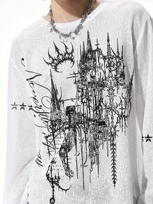 ROMWE MEN Street Life Men's Fashionable Casual Retro Print Long Sleeve T-Shirt - White - View 2