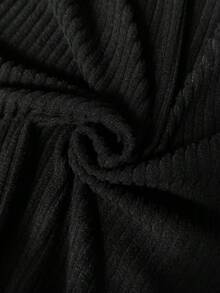 SHEIN LUNE Women's Casual Ribbed Long Sleeve, Basic Outfit For Autumn/Winter Daily Wear Dresses Long Sleeve Short Dress - Black - View 8