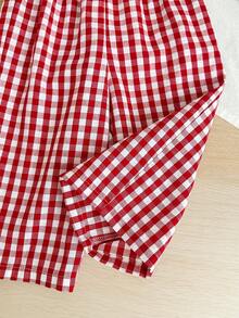 SHEIN 女宝宝休闲度假可爱百搭红白格子弹力腰裤 - 紅色 - 查看 6