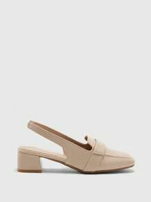 CUCCOO BIZCHIC 黑色方头粗跟时尚简约女士高跟鞋，后跟系带露跟鞋，适合度假、通勤等各种场合。 - 深杏色 - 查看 2