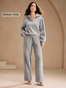 Anewsta 时尚保暖宽松阔腿灰色女式运动裤，适合秋季、节日、春季穿着，亮片装饰，时尚休闲。 - 灰色 - 查看 4