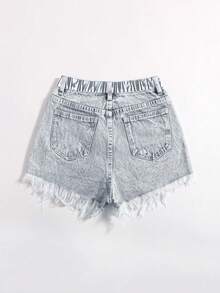 SHEIN ICON 夏季水洗无弹性休闲百搭磨边短裤