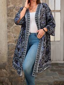 EMERY ROSE Plus Size Paisley Print Casual Vacation Jacket Summer Holiday Outfits Spring Break Outfits Valentine Outfits For Women Carnival Women Look 2026 Beach Outfits For Women Boho Kimono Kimono Cardigan Valentine Outfits For Women Spring Break Outfits Summer Holiday Outfits Carnival Weddings & Events Elegant Dress Women
