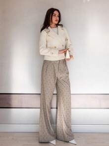 Bris Aura Casual Solid Color Double-Breasted Cropped Jacket, Autumn/Winter  Fall Cloth For Women - Apricot - View 4