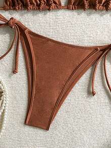 Swim Vcay Women's Casual Vacation Rust Brown Textured Fabric Bikini Two Pieces Swimsuit - Rust Brown - View 4
