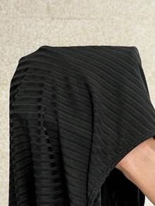 SHEIN EZwear 大码女式黑色 V 领长袖短款修身 T 恤 - 黑色 - 查看 7