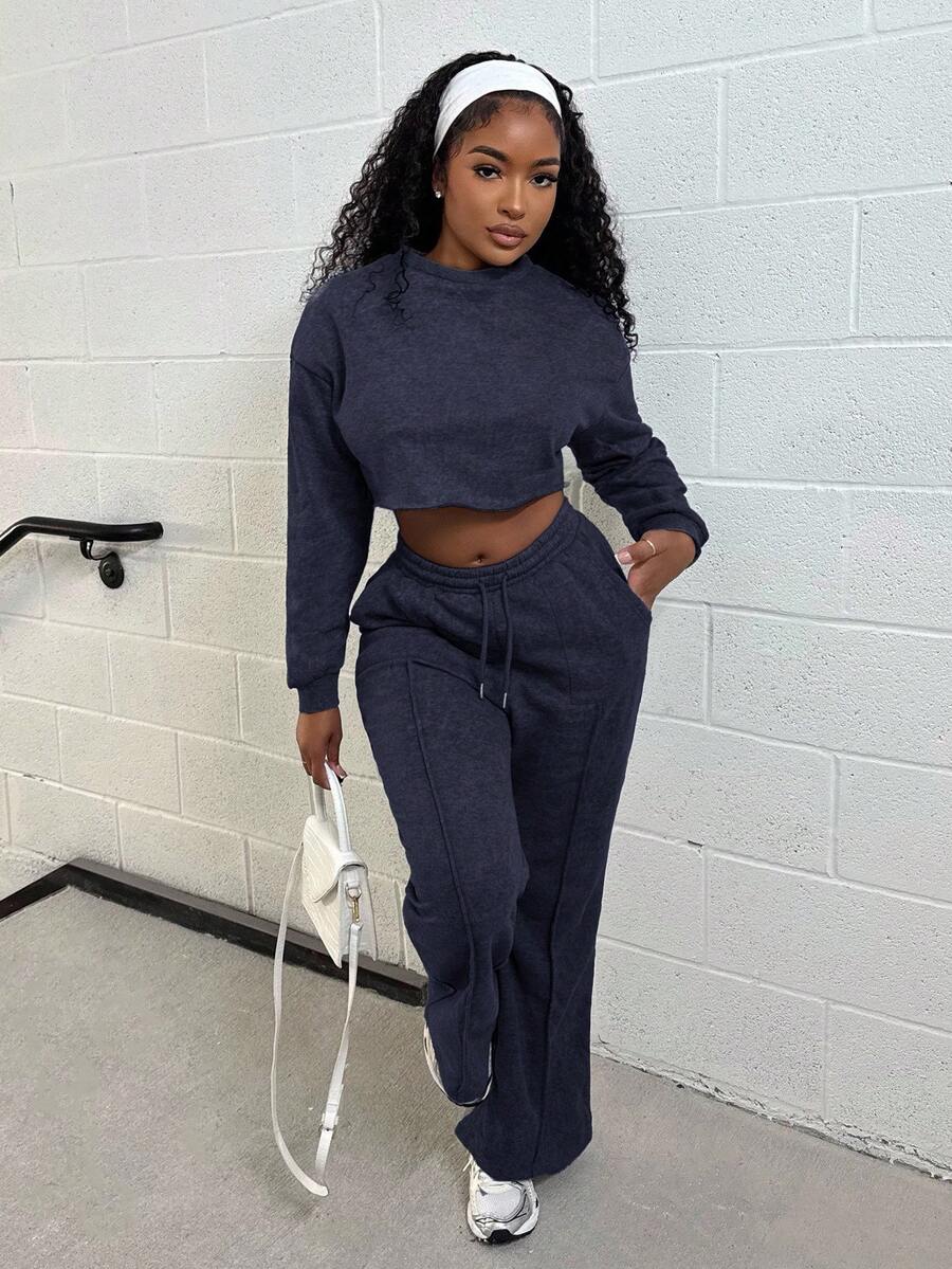 Alexandranx 2025夏季新品音乐节复活节圣帕特里克节生日派对毕业学生日常休闲百搭休闲邮轮旅行海滩日光浴网络休闲街头风格宽松运动女两件套 - 藍色 - 查看 1