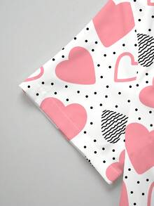 PopScrub Women's V-Neck Short Sleeve Pink Heart & Polka Dot Cartoon Print Nursing Uniform Top, Fashionable For Spring/Summer Valentine's Day - Multicolor - View 3