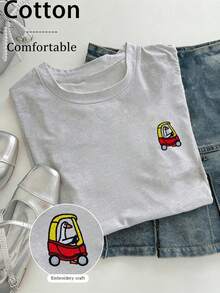 INAWLY Embroidered Silly Goose T-Shirt: 90s Retro Funny Gift Tee For Women - Light Grey - View 3