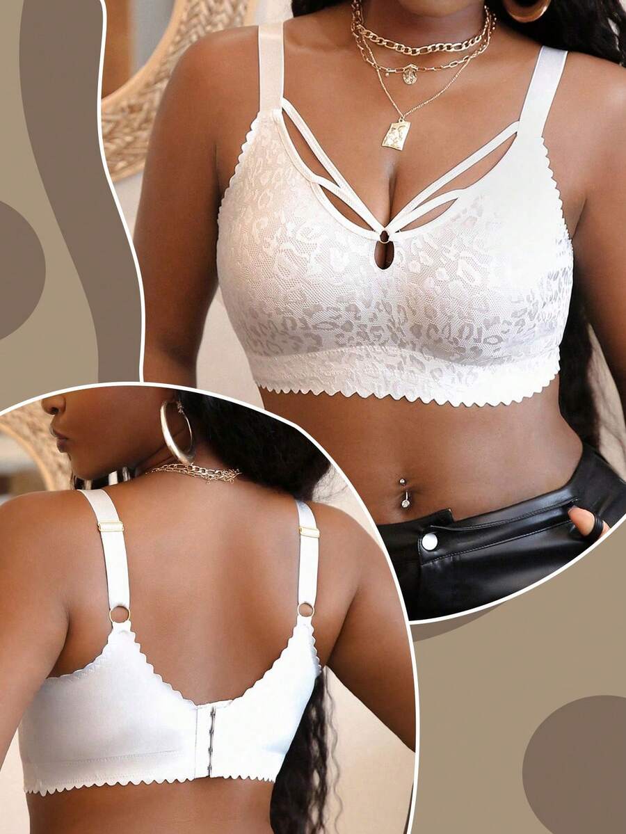 SHEIN 1件大码女士无钢圈休闲文胸 - 白色 - 查看 1