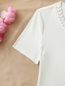 SHEIN Franclia 女士时尚珍珠领连体衣，休闲度假连体衣，春夏款 - 白色 - 查看 6