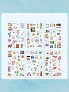 1套防水纸质DIY手工装饰贴纸,可爱卡通风格复古设计,多色Gouka贴纸,适合学生、手工爱好者、上班族、日记本装饰、礼品包装、家居装饰、学校用品、剪贴簿用品、日记贴纸、计划本配件、DIY手工用品 - 彩色 - 查看 11