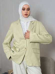 DAZY Women's Loose Fit Wide Shoulder Long Sleeve Pocket Open Slit Casual Thick Jacket, Autumn/Winter - Green - View 4