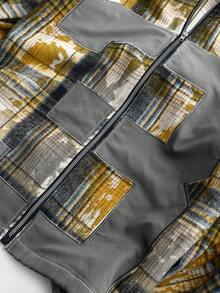 PAVTROS Men's Vintage Checkered Shirt,Baggy,Grunge,Long Sleeve Shirts,Streetwear Long Sleeve Boxy Zip-Front Shirt, Retro Reinterpretation, Classic Checkered And Distressed Pattern, Minimalist Numeric Accents, Striking And Modern, Fusion Of Contemporary And Vintage Styles, Suitable For Casual, Streetwear, Outdoor, Theme Parties, Fashion Outfits, Holiday Gifts, Boyfriend/Husband Gifts - Yellow - View 8