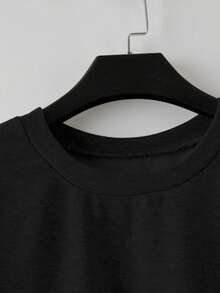 SHEIN LUNE CURVE 大码休闲纯色卫衣和运动裤两件套 - 黑色 - 查看 4