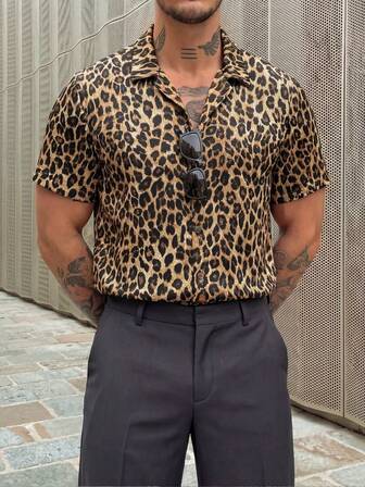 GENTILAND Men's Fashionable Leopard Print Shirt, Summer