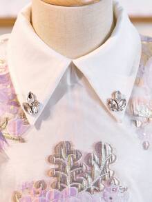 SHEIN 少女碎花拼接薄纱荷叶边下摆休闲连衣裙 - 藍色 - 查看 10