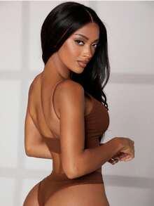 Solid Seamless Bra & Panty Lingerie Set - Coffee Brown - View 4