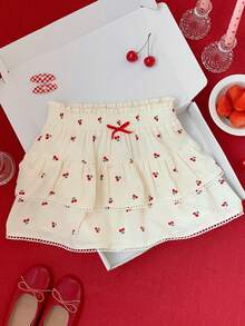 Comfortcana Women's Casual Cherry Print Ruffle Hem Skirt, Summer Elegant, Vacation, Casual, Y2k Summer Spring Valentine's Day Valentine Carnival Beach Birthday Party Wedding Going Out For Women 2026 New Fashionable Summer Women Spring Women Valentine's Day Going Out Cherry Print Casual Vacation Skirt - Multicolor - View 7