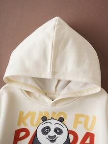 SHEIN Kung Fu Panda Young Boy Casual Cartoon Panda Letter Print Dropped Shoulder Loose Hoodie And Sweatpants Set, Suitable For Spring And Autumn - Apricot - View 3