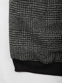 Franclia Plus Size Short Black Plaid Woven Fabric Jacket With Collar Long Sleeves And Rib Knit Detail For Casual Wear - Black - View 5