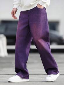 Manfinity Homme Men's Casual Pocketed Wide Leg Jeans, Versatile For Daily Commute And Outings - Purple - View 6
