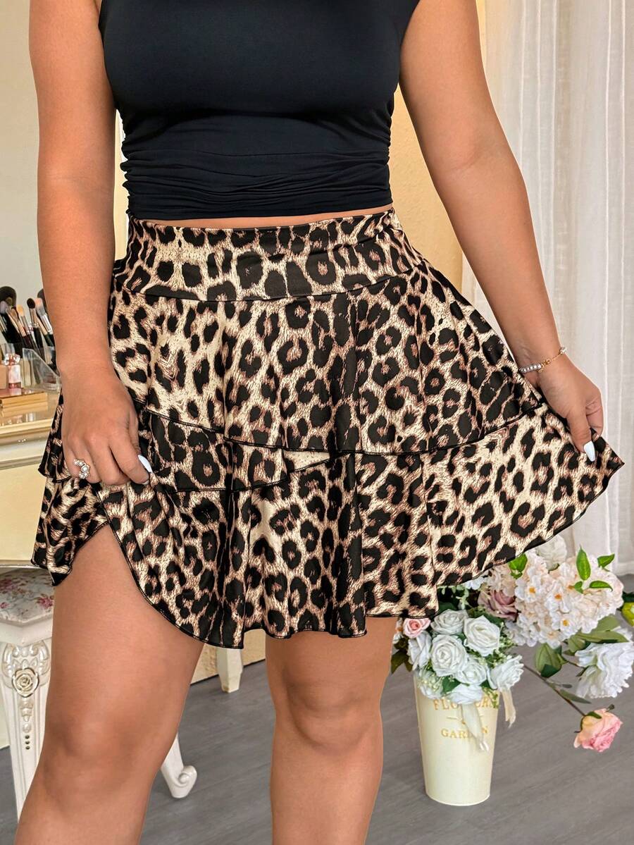 Flirla Quần short kiểu bánh kem nhiều lớp họa tiết da báo thời trang dành cho người có thân hình mũm mĩm. - Nhiều màu - Xem 1