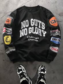 PAVTROS Loose Fit Men's Long Sleeve Crew Neck T-Shirt With Letter Print Crewneck Sweatshirts Slogan Print Sweatshirt Mens Street Wear Mens Sweatshirts Street Wear Tops - Black - View 2