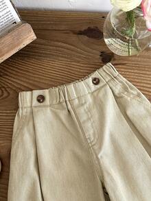 LMoss Kids Quần jean ống rộng dáng rộng thoải mái cho bé gái màu kaki - Màu Khaki - Xem 3