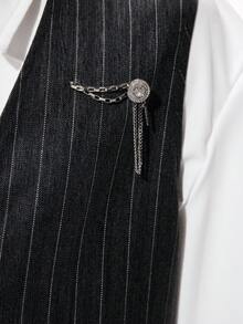 ROMWE MEN Goth Men's Striped Zip-Front Casual Versatile Commuter Vest - Black - View 5