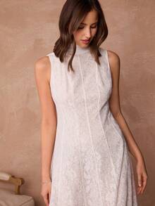Enchnt Elegant Lace Collar Fitted Sleeveless White Dress, Suitable For Dates And Daily Wear - White - View 2