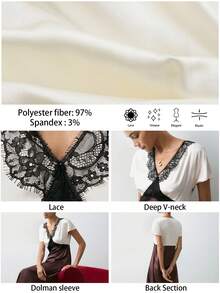 Maija 2025秋冬都市休闲撞色紫色白蕾丝拼接蝙蝠袖中长连衣裙，适合晚宴派对 - 中紫紅色 - 查看 3