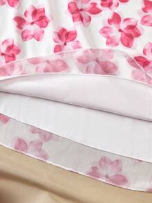 SHEIN Tween Girl Elegant Floral Print Puff Sleeve Ruffle Hem Dress, French Style - Pink - View 3