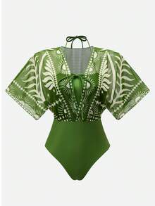 Swim Oasis 26SS 春夏度假系列优雅米色与绿色撞色波西米亚风半身裙套装 - 彩色 - 查看 9