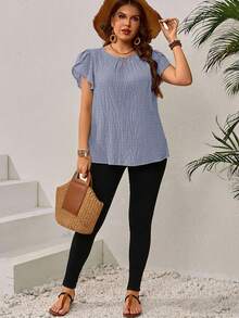 EMERY ROSE Plus Size Women's Early Spring Blue Petal Sleeve Blouse - Purple - View 4