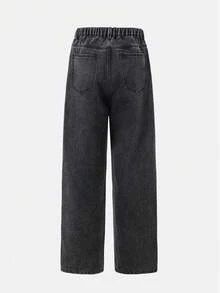 SHEIN 青少年男孩破洞口袋宽腿宽松休闲牛仔裤