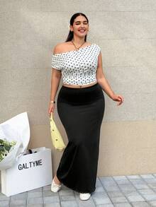 SHEIN EZwear 大码女式黑色长款铅笔裙，休闲