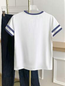 Resyla 女士圆领撞色爱心印花短袖休闲T恤 - 彩色 - 查看 2