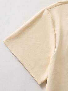 Vacaura 2件套青少年男童休闲度假时尚运动短袖T恤和短裤套装，浅绿色，3D字母印花简约运动装，夏季 - 杏色 - 查看 3