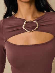 Poéselle 女士纯色金属环连体衣 - 紅木色 - 查看 5