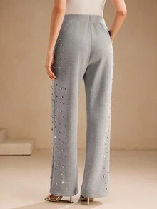 Anewsta 时尚保暖宽松阔腿灰色女式运动裤，适合秋季、节日、春季穿着，亮片装饰，时尚休闲。 - 灰色 - 查看 7