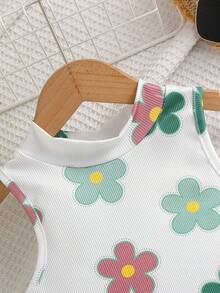 SHEIN 女童两件套度假夏季沙滩无袖上衣+宽松直筒裤套装，适合假日旅行，绿色套装，女童编织套装 - 綠色 - 查看 6