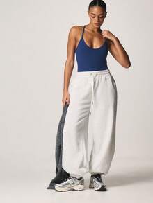 MISSGUIDED Navy Sleeveless Scoop Neck Bodysuit With Racerback Straps Fitted One Piece Top For Casual Wear Layering Essential - Blue - View 3