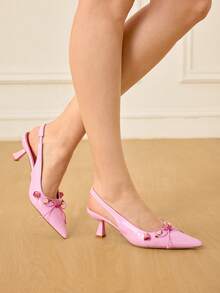 CUCCOO HITCHD 女士时尚优雅派对3D花朵蝴蝶结装饰尖头高跟鞋 - 粉色 - 查看 4