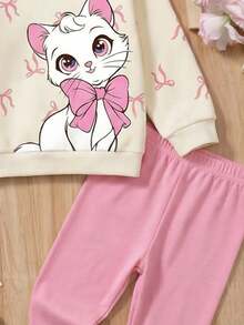 SHEIN Baby Girl Casual Knit Soft Thick Crew Neck Long Sleeve Sweatshirt And Leggings Set, Suitable For Autumn/Winter