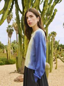 撞色针织毛衣，宽松版型，长袖设计，采用柔和的渐变色调。现代休闲风格，是春季穿搭和度假造型的理想之选。 - 綠色 - 查看 8