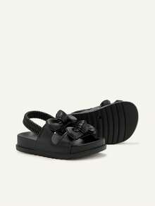Cozy Pixies 1 Pair Cute Bow Decor Soft Bottom Lightweight Casual Infant Flat Sandals, Summer - Black - View 7