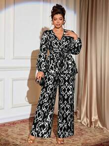 Cravure Bộ đồ nữ cỡ lớn phong cách cổ điển thanh lịch, áo sơ mi cổ chữ V thắt nơ in họa tiết lá vàng và quần cạp chun (Phong cách Thứ Tư) Bộ vest đen trắng Bộ vest cỡ lớn Bộ đồ đen trắng cỡ lớn dành cho nữ Bộ 2 món Bộ vest nữ sang trọng Bộ vest nữ sang trọng Bộ vest nữ sang trọng - Bạc - Xem 8